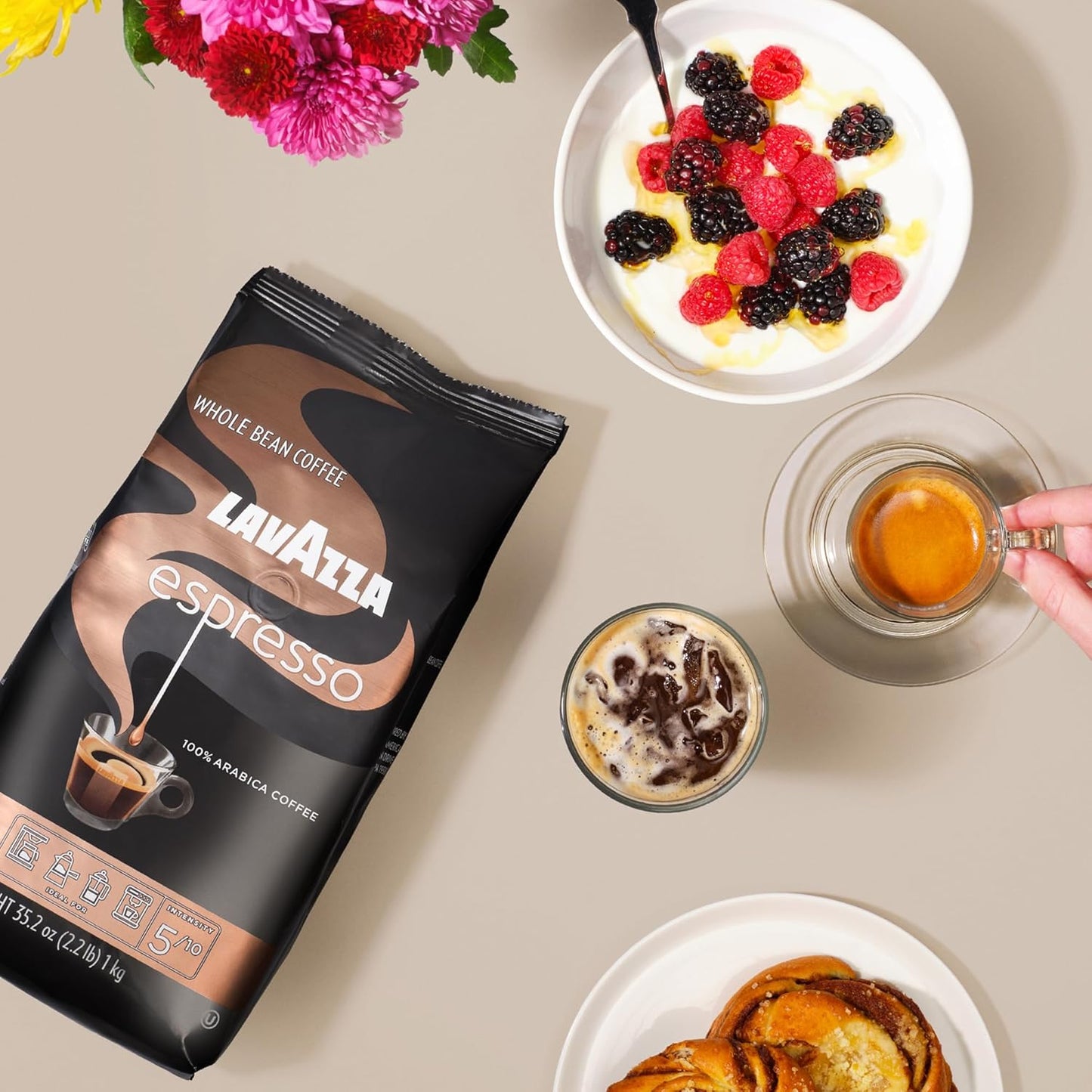 Lavazza - Espresso Whole Bean Coffee - Medium Roast - 100% Arabica - 2.2 lb Bag - Pack of 1 - Deals4Coffee