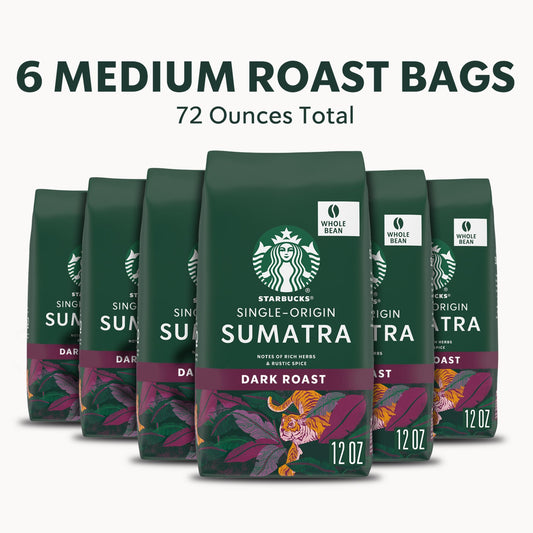 Starbucks-Whole Bean Coffee-Dark Roast Coffee-Sumatra-100% Arabica-6 bags (12 oz each) - Deals4Coffee