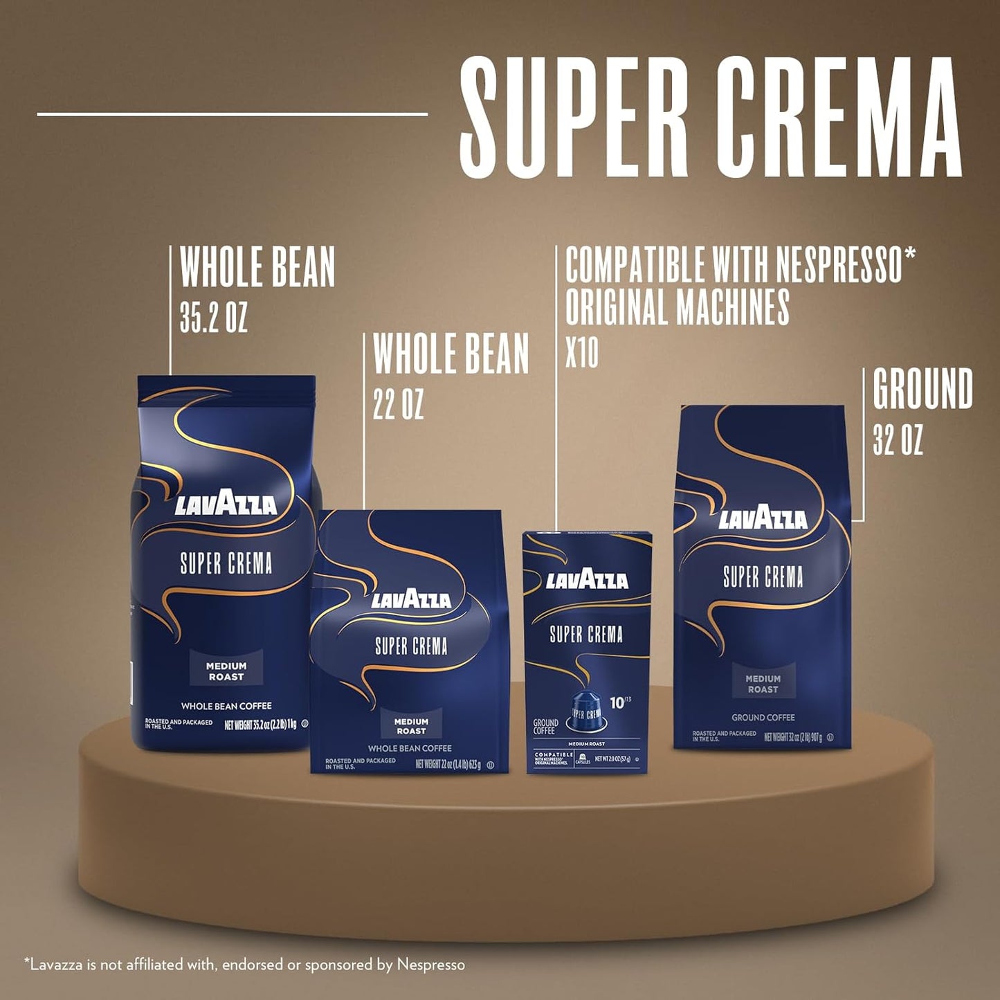 Lavazza Super Crema - Lavazza Super Crema Whole Bean - Lavazza Super Crema Whole Bean Coffee - Medium Espresso Roast - Arabica and Robusta Blend - Deals4Coffee
