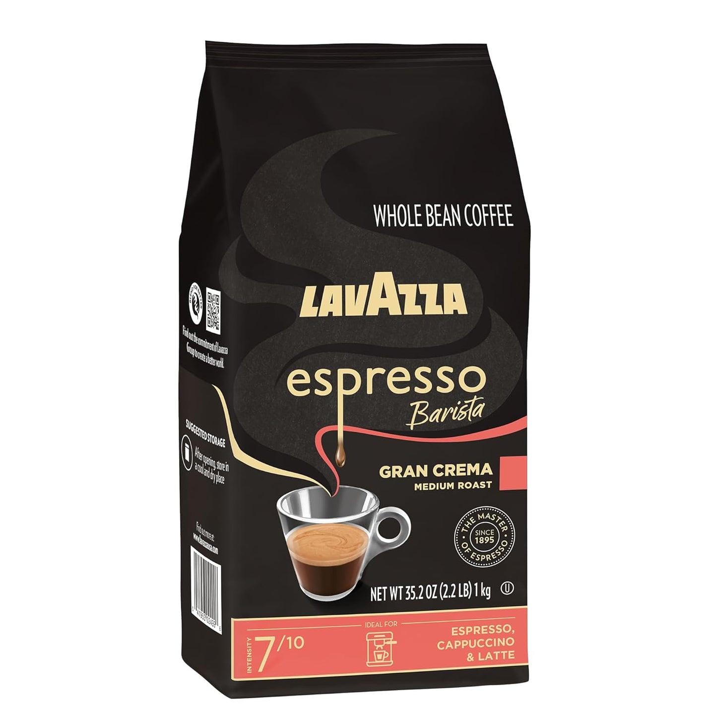 Lavazza - Espresso Barista Gran Crema - Whole Bean Coffee Blend - Medium Espresso Roast - 2.2 LB, 35.2 Ounce - Pack of 1 - Deals4Coffee