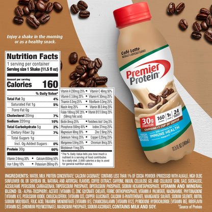 Premier Protein-Shake-Café Latte-30g Protein-1g Sugar-24 Vitamins & Minerals-Nutrients to Support Immune Health 11.5 fl oz-12 Pack - Deals4Coffee