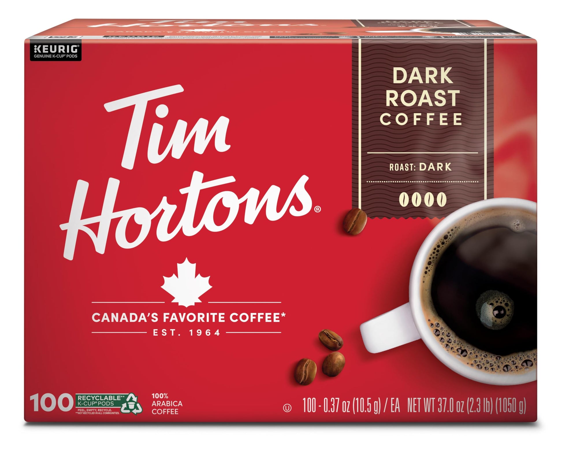 Tim Hortons-Dark Roast Coffee-Single Serve K Cup Pods-Compatible with Keurig Brewers-100ct K Cups - Deals4Coffee