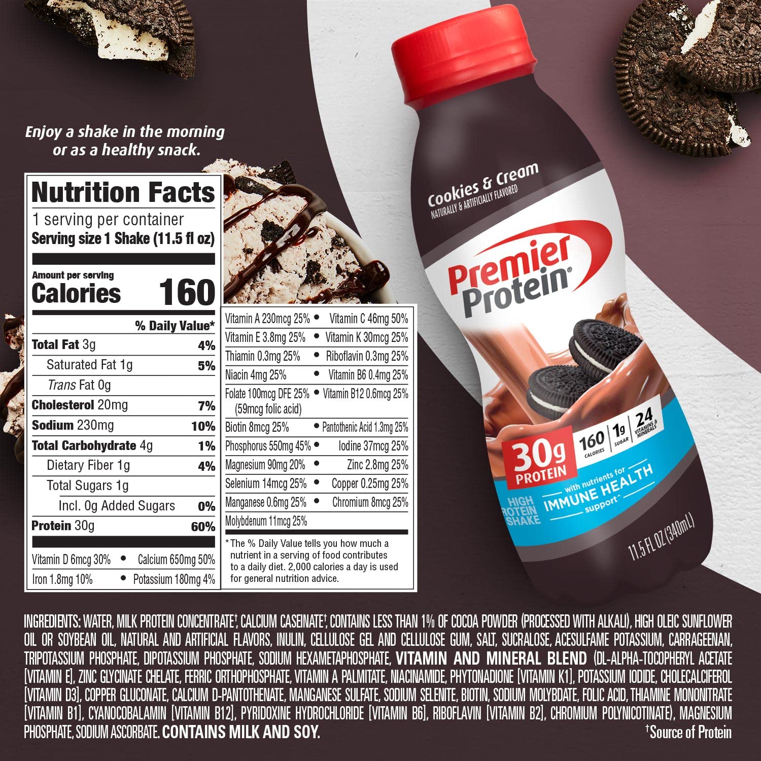 Premier Protein-Shake-Café Latte-30g Protein-1g Sugar-24 Vitamins & Minerals-Nutrients to Support Immune Health 11.5 fl oz-12 Pack - Deals4Coffee