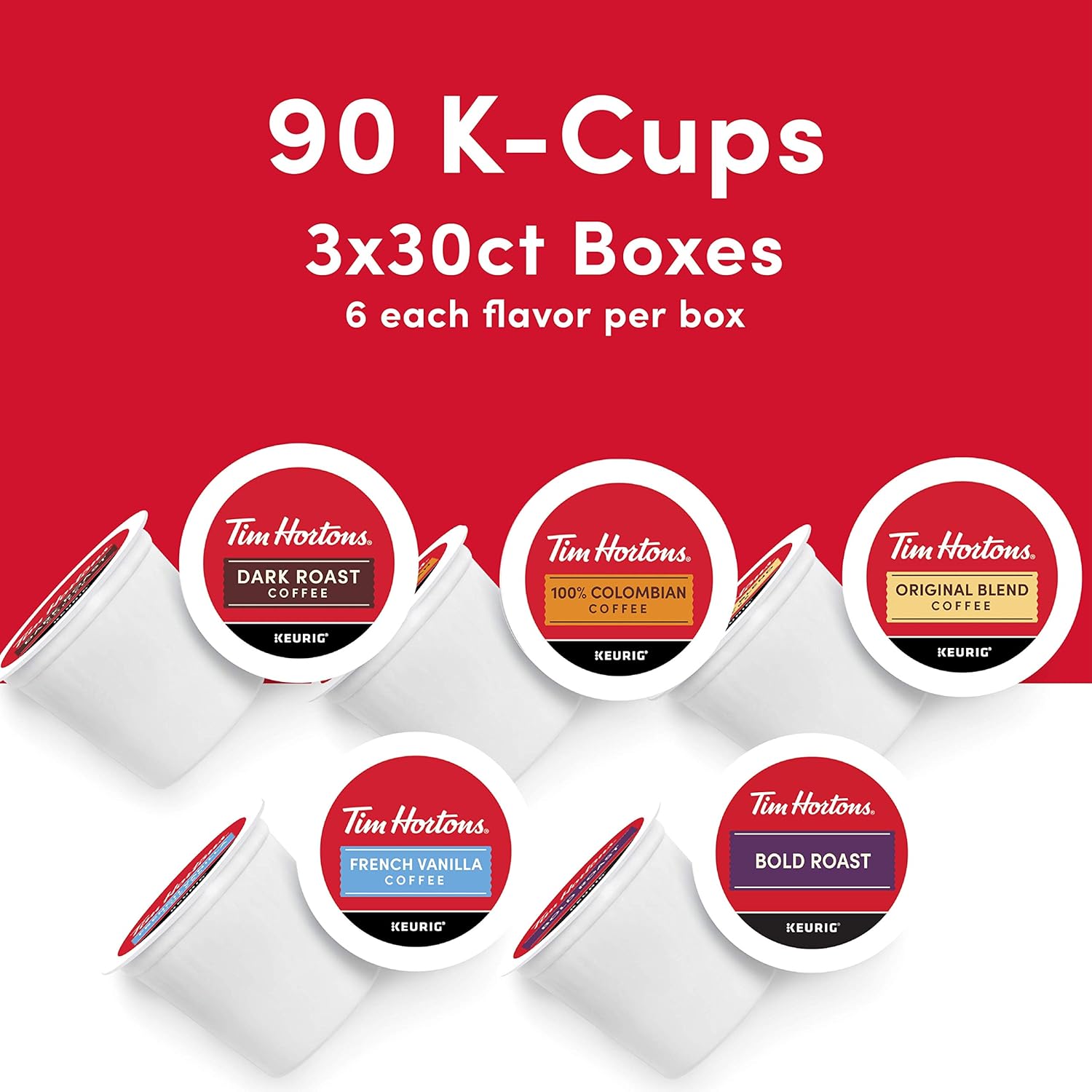 Tim Hortons Coffee-Variety Pack-Single Serve-K Cup Pods-Compatible with Keurig Brewers-90ct K Cups Total-Red - Deals4Coffee