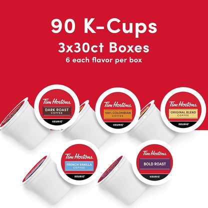 Tim Hortons Coffee-Variety Pack-Single Serve-K Cup Pods-Compatible with Keurig Brewers-90ct K Cups Total-Red - Deals4Coffee