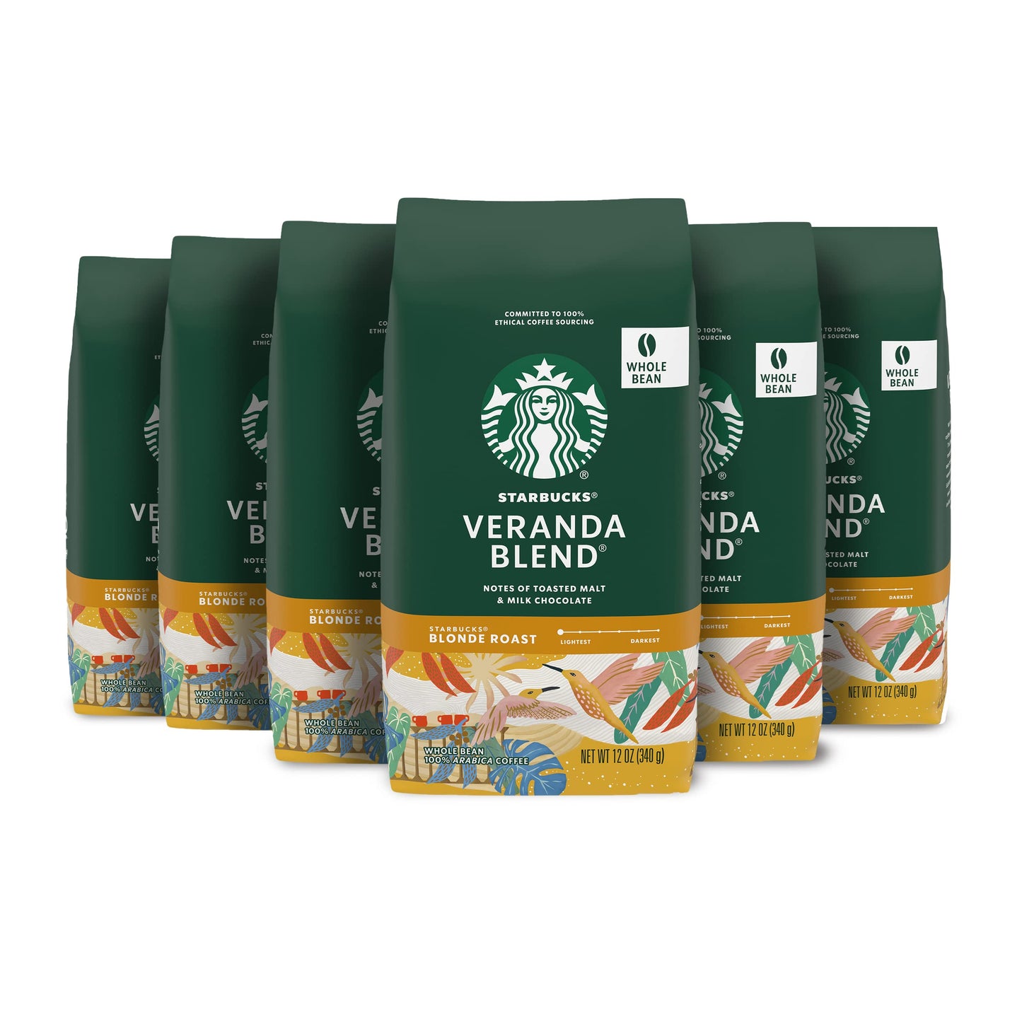 Starbucks-Whole Bean Coffee-Blonde Roast Coffee-Veranda Blend-100% Arabica-6 bags (12 oz each) - Deals4Coffee