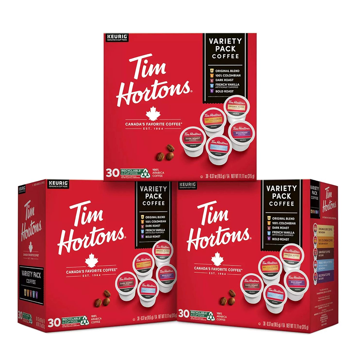 Tim Hortons Coffee-Variety Pack-Single Serve-K Cup Pods-Compatible with Keurig Brewers-90ct K Cups Total-Red - Deals4Coffee