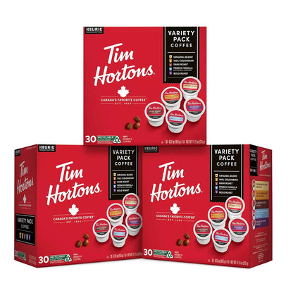 Tim Hortons Coffee-Variety Pack-Single Serve-K Cup Pods-Compatible with Keurig Brewers-90ct K Cups Total-Red - Deals4Coffee