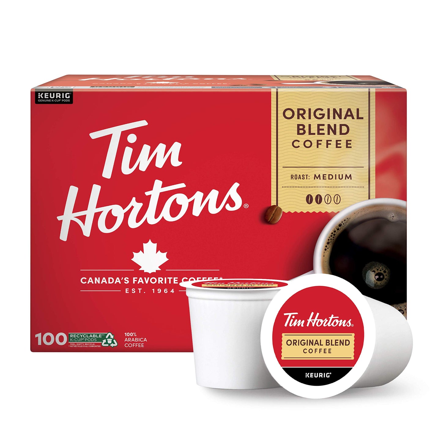 Tim Hortons-Original Blend-Medium Roast Coffee-Single Serve K Cup Pods-Compatible with Keurig Brewers-100ct K Cups - Deals4Coffee